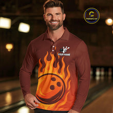 Load image into Gallery viewer, Orange Flame Bowling Polo, Quarter Zip Shirts for Men Custom Bowling Team League Jersey NQS10445