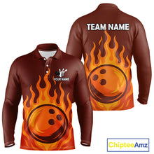 Load image into Gallery viewer, Orange Flame Bowling Polo, Quarter Zip Shirts for Men Custom Bowling Team League Jersey NQS10445