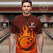 Load image into Gallery viewer, Orange Flame Bowling Polo, Quarter Zip Shirts for Men Custom Bowling Team League Jersey NQS10445