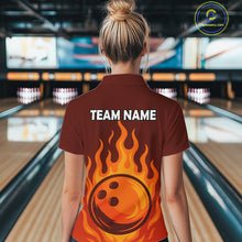 Load image into Gallery viewer, Orange Flame Bowling Polo, Quarter Zip Shirts for Women Custom Bowling Team League Jersey NQS10445