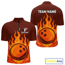 Load image into Gallery viewer, Orange Flame Bowling Polo, Quarter Zip Shirts for Men Custom Bowling Team League Jersey NQS10445