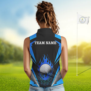 Black and Blue Flame Golf Ball Women sleeveless polo shirt custom golf attire for ladies NQS10448