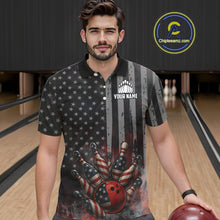 Load image into Gallery viewer, Black Smoke American Flag Bowling wings Shirts For Men Custom Patriotic Bowling Team League Jersey NQS10632