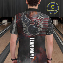 Load image into Gallery viewer, Black Smoke American Flag Bowling wings Shirts For Men Custom Patriotic Bowling Team League Jersey NQS10632