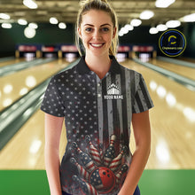 Load image into Gallery viewer, Black Smoke American Flag Bowling wings Shirts For Women Custom Patriotic Bowling Team League Jersey NQS10632