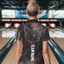 Load image into Gallery viewer, Black Smoke American Flag Bowling wings Shirts For Women Custom Patriotic Bowling Team League Jersey NQS10632