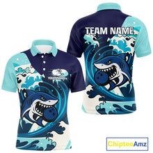 Load image into Gallery viewer, Custom Blue Shark Bowling Polo, Quarter Zip Shirts For Men, Personalized Shark Bowling Team Shirt NQS10469