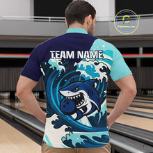 Load image into Gallery viewer, Custom Blue Shark Bowling Polo, Quarter Zip Shirts For Men, Personalized Shark Bowling Team Shirt NQS10469