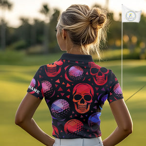 Red Gradient Skull Golf Ball pattern Women polo golf shirts Custom Halloween golf top for ladies NQS10511