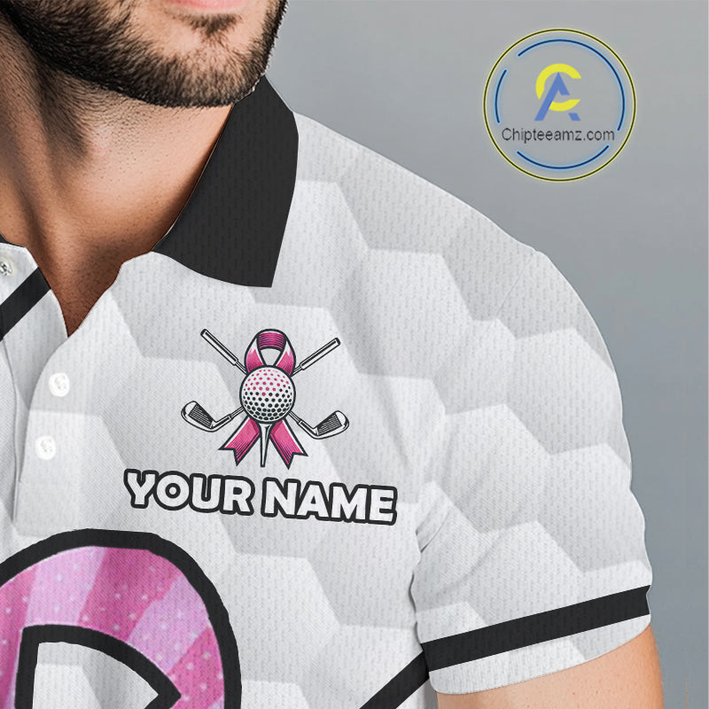Personalized Pink Ribbons Camo Golf Polo Shirts for Men, Custom breast cancer Golf Team shirts NQS10534