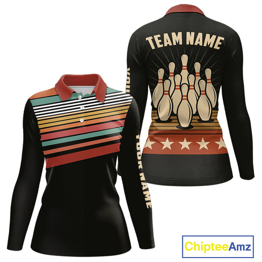 Retro Bowling Polo, Quarter Zip Shirt for Women Custom Vintage Team Bowling Jersey, Gift For Bowlers NQS10567