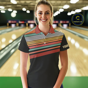 Retro Bowling Polo, Quarter Zip Shirt for Women Custom Vintage Team Bowling Jersey, Gift For Bowlers NQS10567