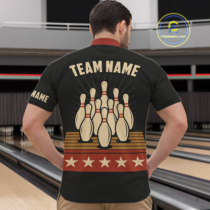 Retro Bowling Polo, Quarter Zip Shirt for Men Custom Vintage Team Bowling Jersey, Gift For Bowlers NQS10567