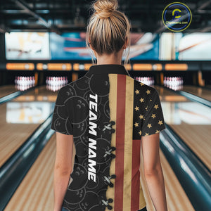 Vintage American Flag Black Bowling Camo Retro Bowling shirts for Women Custom Team bowling jersey NQS10584
