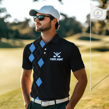 Load image into Gallery viewer, Black and Blue argyle polo shirts personalized golf shirts for men, team golf outfit NQS11403