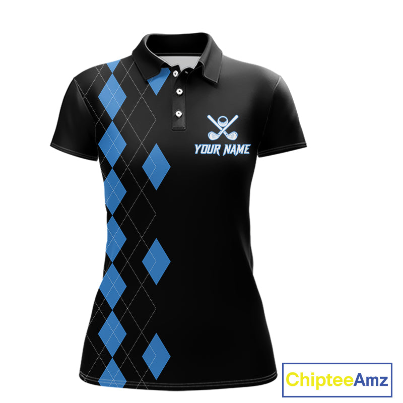 Black and Blue argyle polo shirts personalized long sleeve womens golf shirts, team golf outfit NQS11403