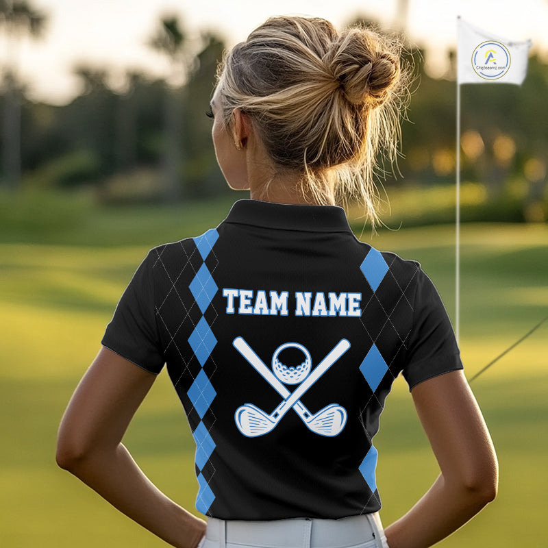 Black and Blue argyle polo shirts personalized long sleeve womens golf shirts, team golf outfit NQS11403