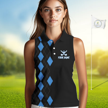 Black and Blue argyle polo shirts personalized ladies sleeveless golf tops, team golf outfit NQS11403
