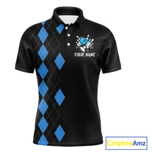 Load image into Gallery viewer, Black and Blue argyle bowling polo shirts, 1/4 zip shirt for men Custom team bowling jerseys men NQS11404