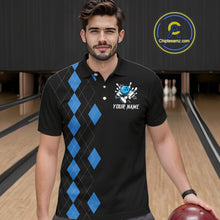 Load image into Gallery viewer, Black and Blue argyle bowling polo shirts, 1/4 zip shirt for men Custom team bowling jerseys men NQS11404