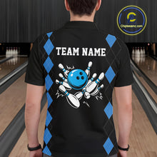 Load image into Gallery viewer, Black and Blue argyle bowling polo shirts, 1/4 zip shirt for men Custom team bowling jerseys men NQS11404