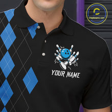 Load image into Gallery viewer, Black and Blue argyle bowling polo shirts, 1/4 zip shirt for men Custom team bowling jerseys men NQS11404