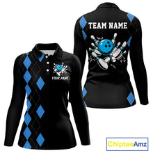 Load image into Gallery viewer, Black and Blue argyle womens bowling shirts custom team bowling jerseys women's bowling outfits NQS11404