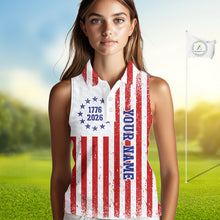 Load image into Gallery viewer, Custom 250 years of freedom American Flag Womens Sleeveless Polo shirts, patriotic team golf jerseys NQS11598