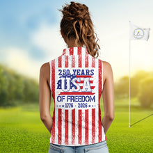 Load image into Gallery viewer, Custom 250 years of freedom American Flag Womens Sleeveless Polo shirts, patriotic team golf jerseys NQS11598