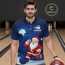 Load image into Gallery viewer, Custom Blue Funny Christmas Santa Bowling Polo, Quarter Zip Shirt For Men, Bowling Team League Jersey NQS10827