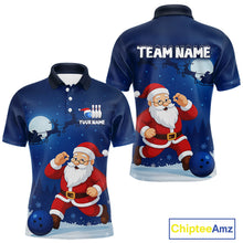 Load image into Gallery viewer, Custom Blue Funny Christmas Santa Bowling Polo, Quarter Zip Shirt For Men, Bowling Team League Jersey NQS10827