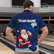 Load image into Gallery viewer, Custom Blue Funny Christmas Santa Bowling Polo, Quarter Zip Shirt For Men, Bowling Team League Jersey NQS10827
