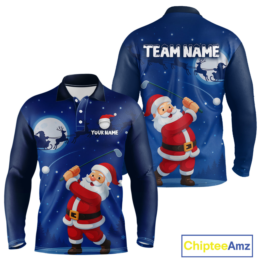 Funny Santa Christmas Golf polo shirts for men Custom Blue team golf jerseys, Christmas golf gifts NQS10828