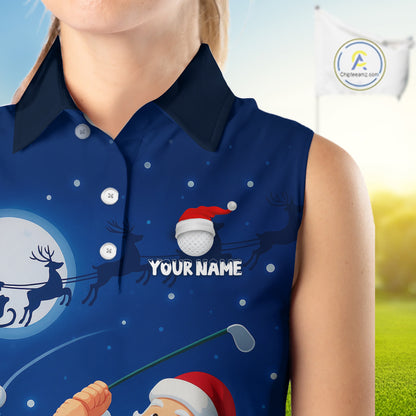 Funny Santa Christmas Golf Sleeveless polo shirt Custom Blue team golf jerseys, Christmas golf gifts NQS10828