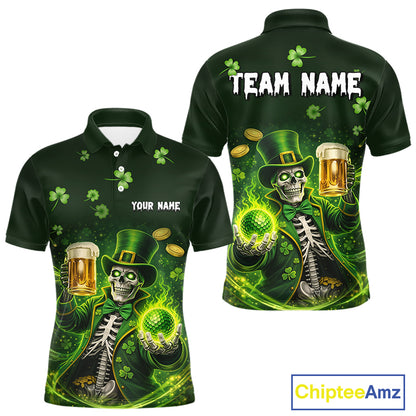 Funny Skull drink beer St Patrick's day Green shamrock Mens Golf Polo Shirts Custom mens golf apparel NQS11411