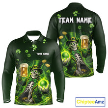 Load image into Gallery viewer, Funny Skull drink beer St Patrick's day Green shamrock Mens Golf Polo Shirts Custom mens golf apparel NQS11411