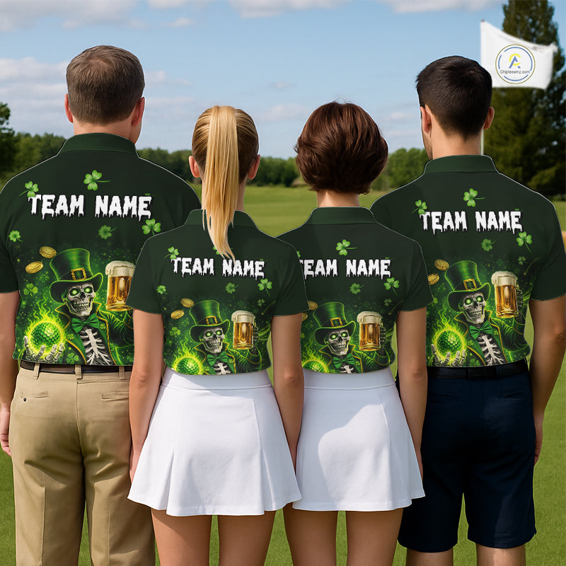 Funny Skull drink beer St Patrick's Day Green shamrock Custom matching men and womens golf shirts NQS11411