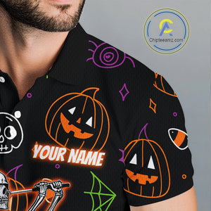 Personalized Funny Halloween Pattern Skull Golf Polo Shirts For Men, Halloween Mens Golf Gifts NQS10836