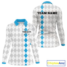 Load image into Gallery viewer, Custom Blue and White argyle pattern Golf Polo Shirts For Women, personalized team ladies golf outfit NQS11210