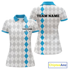 Load image into Gallery viewer, Custom Blue and White argyle pattern Golf Polo Shirts For Women, personalized team ladies golf outfit NQS11210