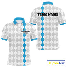 Load image into Gallery viewer, Custom Blue and White argyle pattern Golf Polo Shirts For Men, personalized team mens golf outfit NQS11210