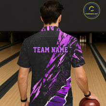 Load image into Gallery viewer, Black and Purple camo Hawaiian Button-up bowling shirts custom Bowling Team League Jerseys NQS11420