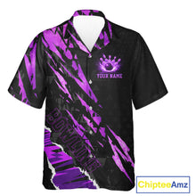 Load image into Gallery viewer, Black and Purple camo Hawaiian Button-up bowling shirts custom Bowling Team League Jerseys NQS11420