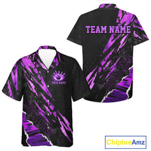 Load image into Gallery viewer, Black and Purple camo Hawaiian Button-up bowling shirts custom Bowling Team League Jerseys NQS11420