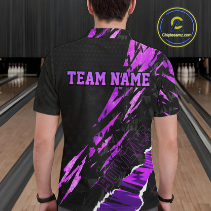 Black and Purple camo Bowling Polo shirts, 1/4 zip shirt for men custom Bowling Team League Jerseys NQS11420