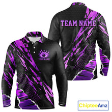 Load image into Gallery viewer, Black and Purple camo Bowling Polo shirts, 1/4 zip shirt for men custom Bowling Team League Jerseys NQS11420