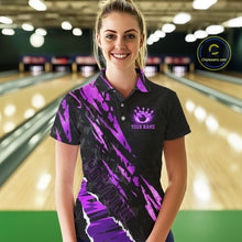 Load image into Gallery viewer, Black and Purple camo Bowling Polo shirts, 1/4 zip shirt for Women custom Bowling Team League Jerseys NQS11420