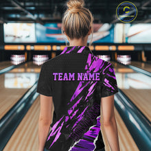 Load image into Gallery viewer, Black and Purple camo Bowling Polo shirts, 1/4 zip shirt for Women custom Bowling Team League Jerseys NQS11420