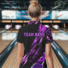 Load image into Gallery viewer, Black and Purple camo Bowling Polo shirts, 1/4 zip shirt for Women custom Bowling Team League Jerseys NQS11420