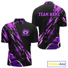 Load image into Gallery viewer, Black and Purple camo Bowling Polo shirts, 1/4 zip shirt for men custom Bowling Team League Jerseys NQS11420